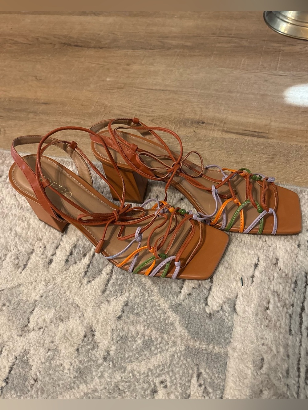 Arezzo Orange Multi-String Lace-Up Sandals - Picture 2 of 6